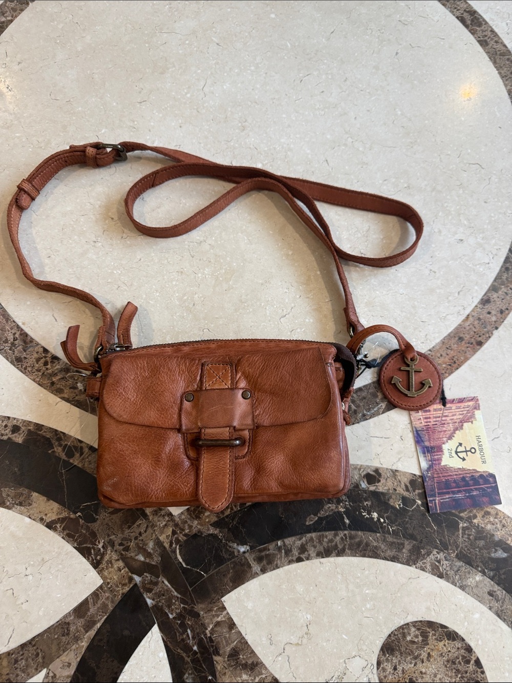 Women’s Crossbody Bag in Cognac Brown with Anchor Charm